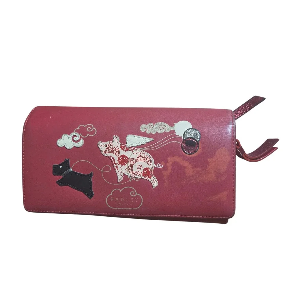 Radley London If Pigs Could Fly Flapover Matinee Purse Wallet Leather Scottie